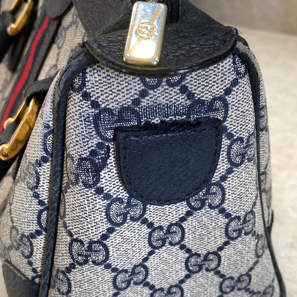 Vintage GUCCI Authentic Italy PURSE Navy Blue GG Monogram Boston Dr. Bag Speedy - Picture 10 of 13